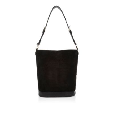 Black suede bucket handbag